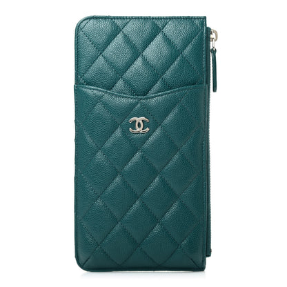 Chanel Caviar Quilted Classic Flat Wallet Pouch Dark Turquoise 1 of 7