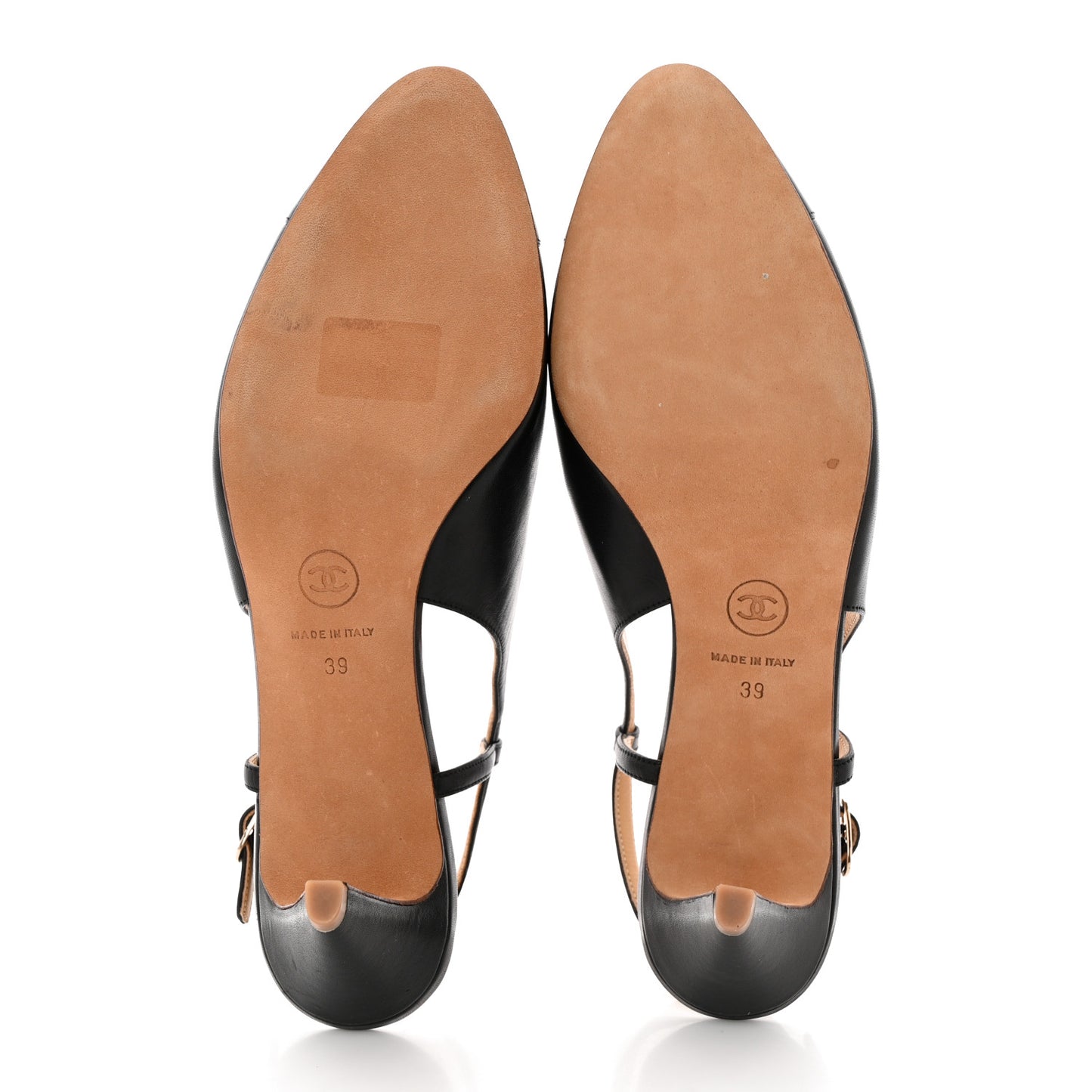 Calfskin Embossed Cap Toe CC Slingback Pumps 39 Black