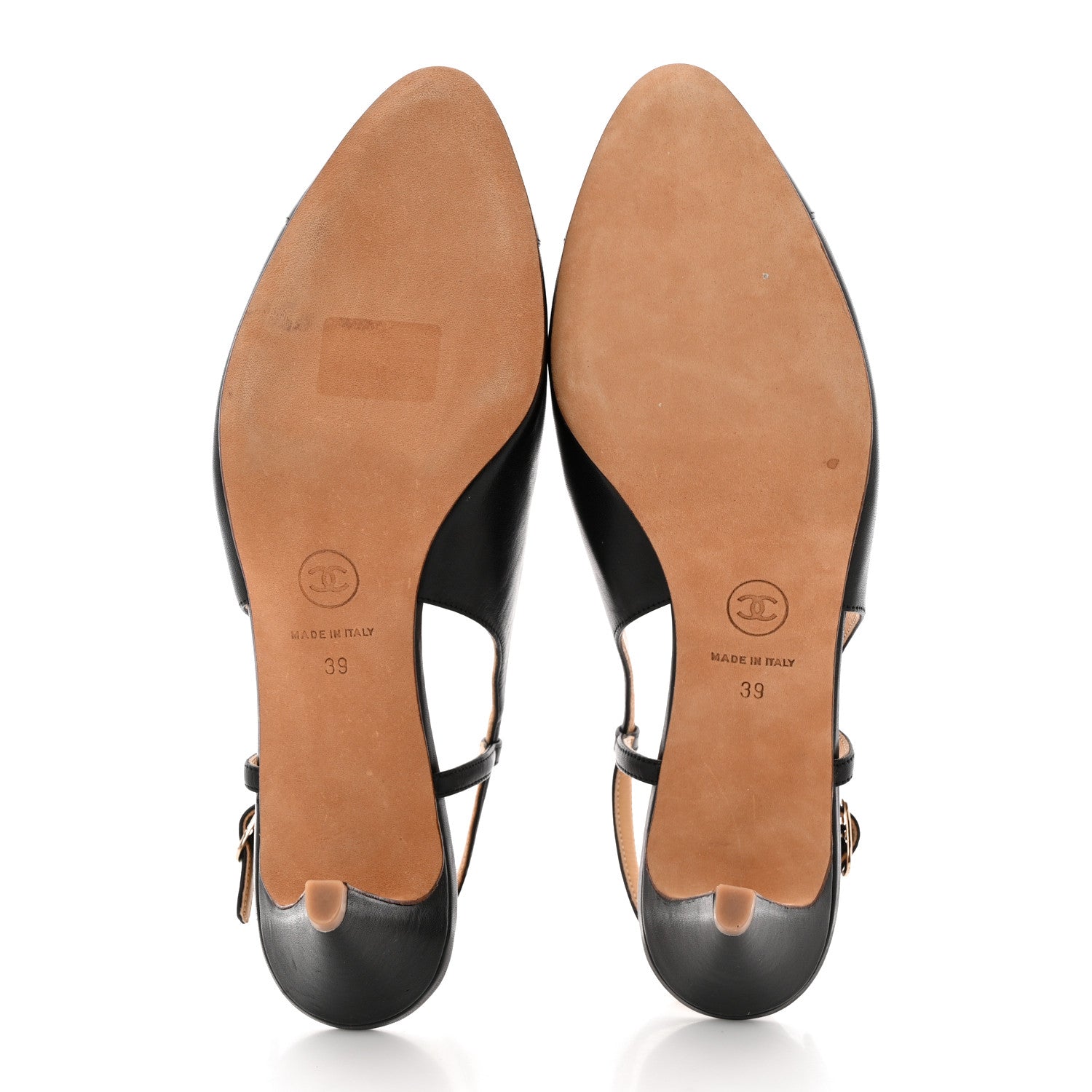 Chanel Calfskin Embossed Cap Toe CC Slingback Pumps 39 Black 5 of 10