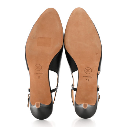 Chanel Calfskin Embossed Cap Toe CC Slingback Pumps 39 Black 5 of 10
