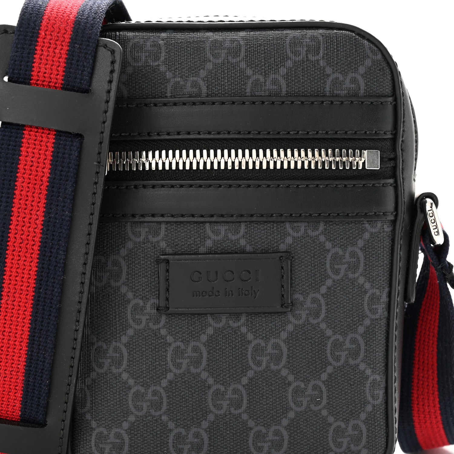 Gucci GG Supreme Monogram Appia Calfskin Web Messenger Bag Black Grey 8 of 11