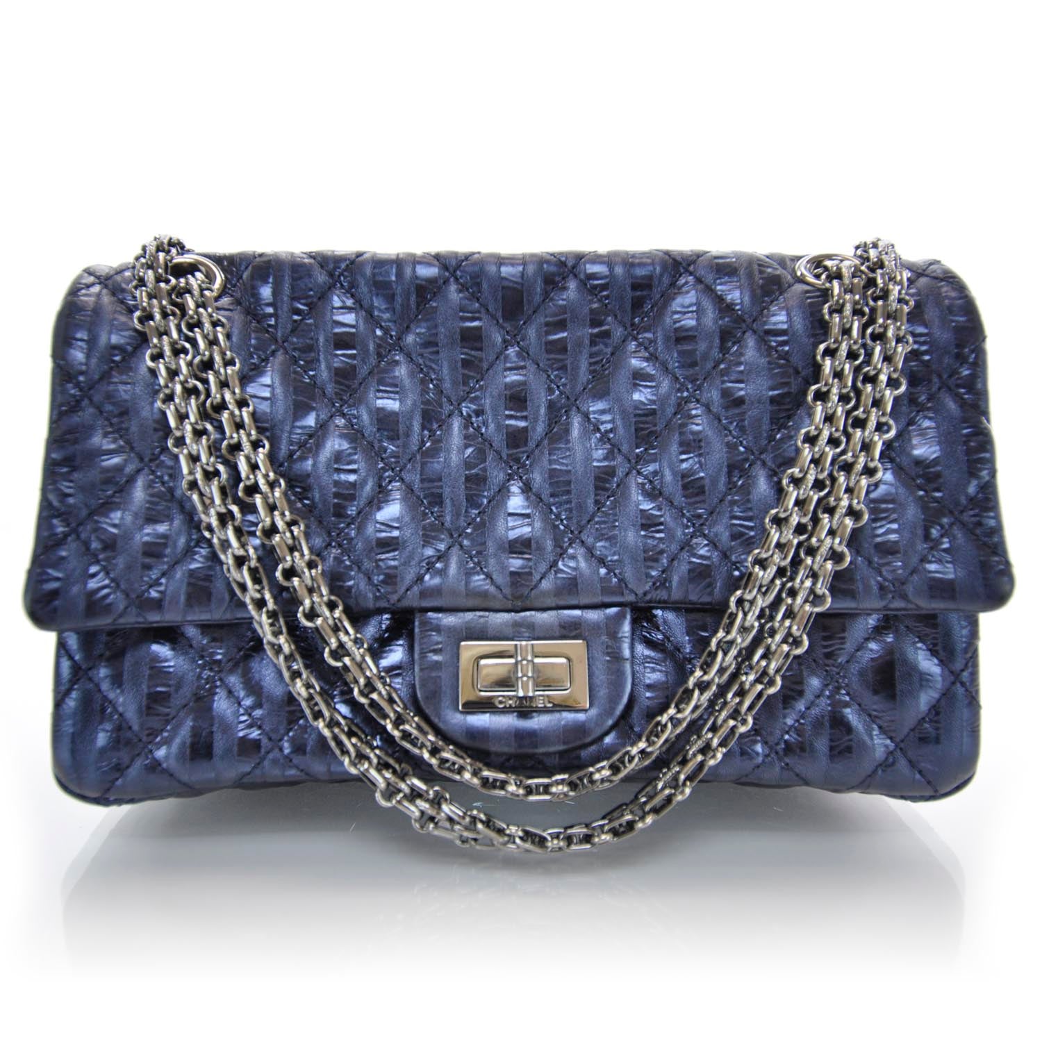 Chanel Striped Accordion Reissue Flap Metallic Blue 1 of 9