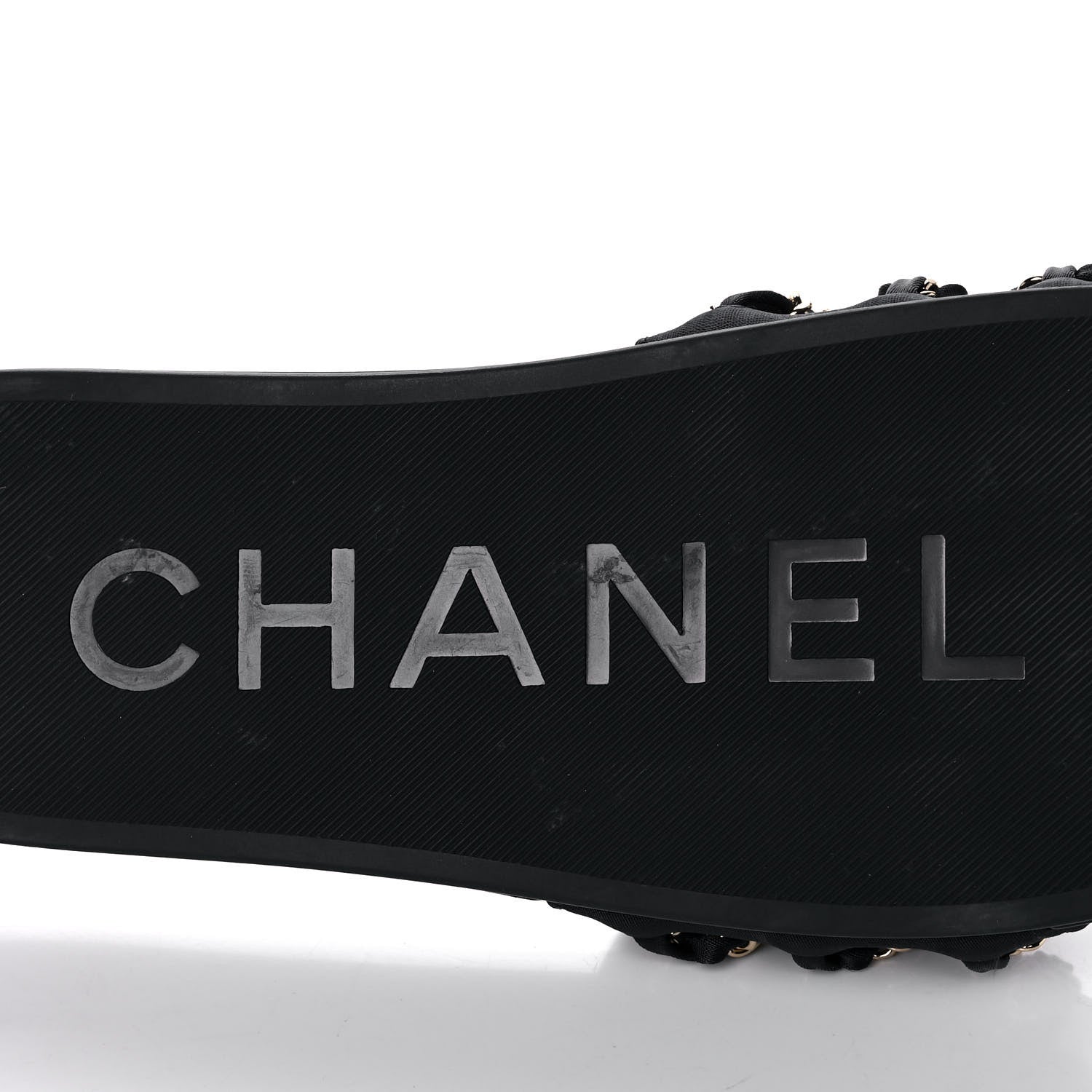 Chanel Satin Canvas Chain Slides Sandals Flats 41 Marine 7 of 10