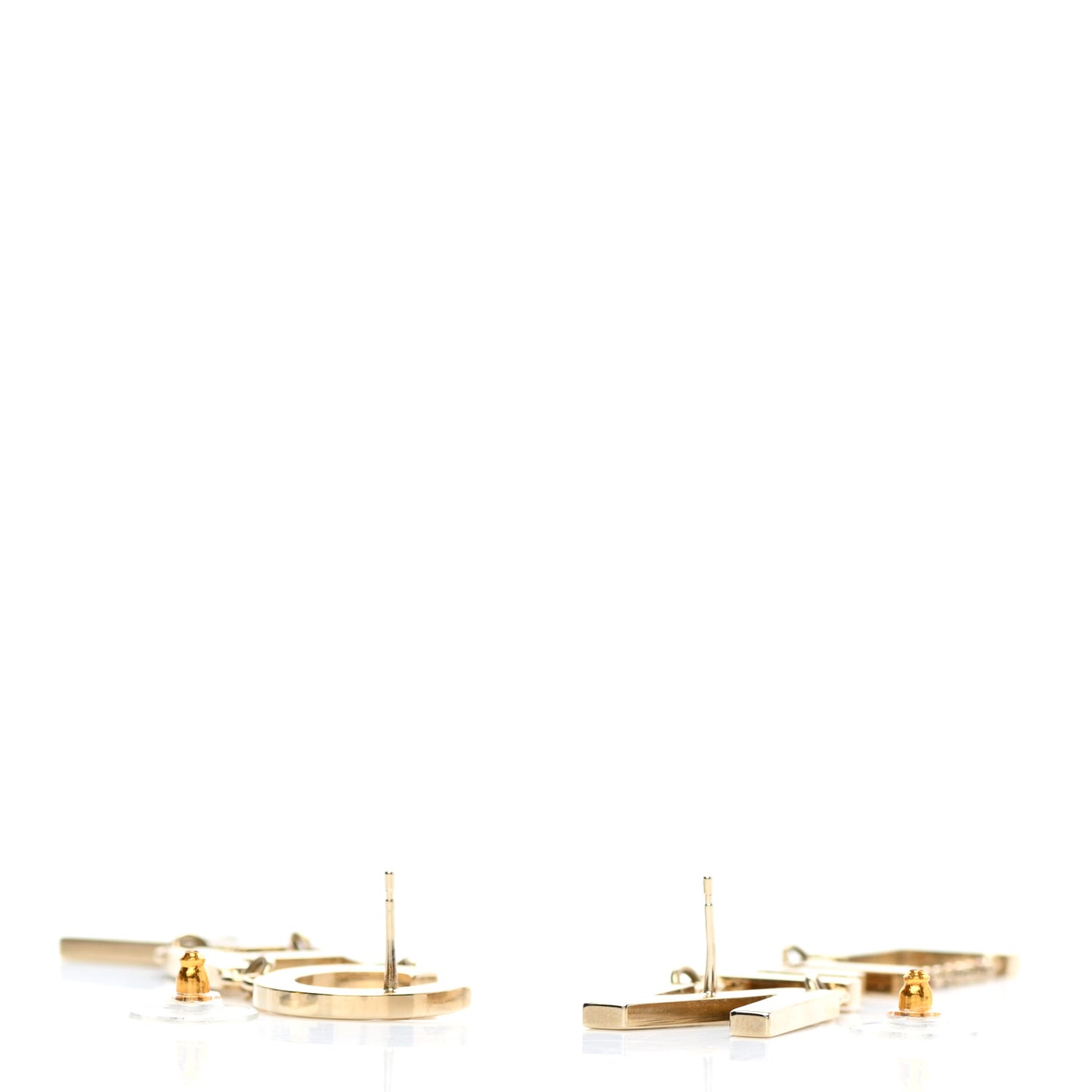Metal Cha-Nel Logo Drop Earrings Gold