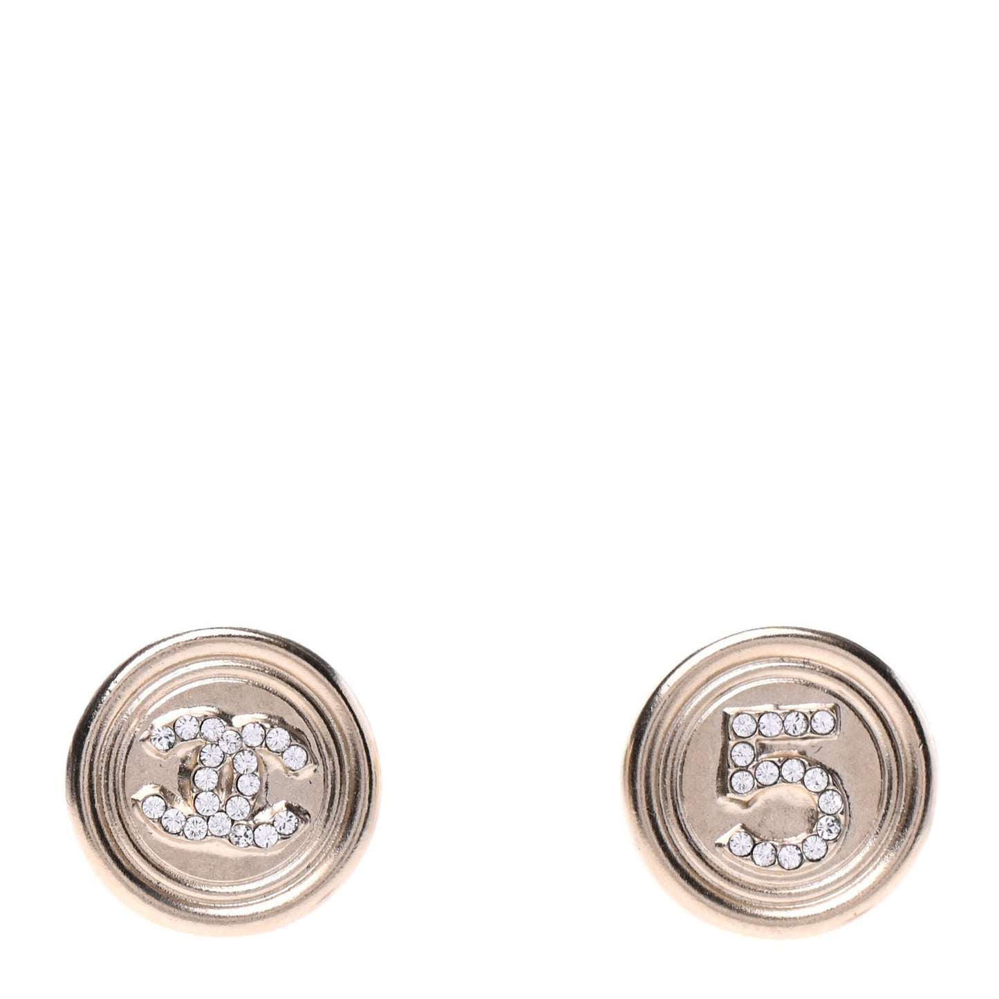 Crystal CC Round Earrings Light Gold