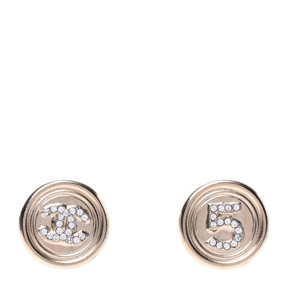 Chanel Crystal CC Round Earrings Light Gold 1 of 5
