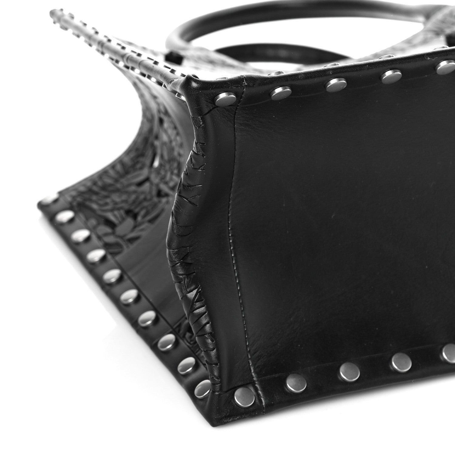 Christian Dior Calfskin Laser Cut Studded Medium Book Tote Black 6 of 10