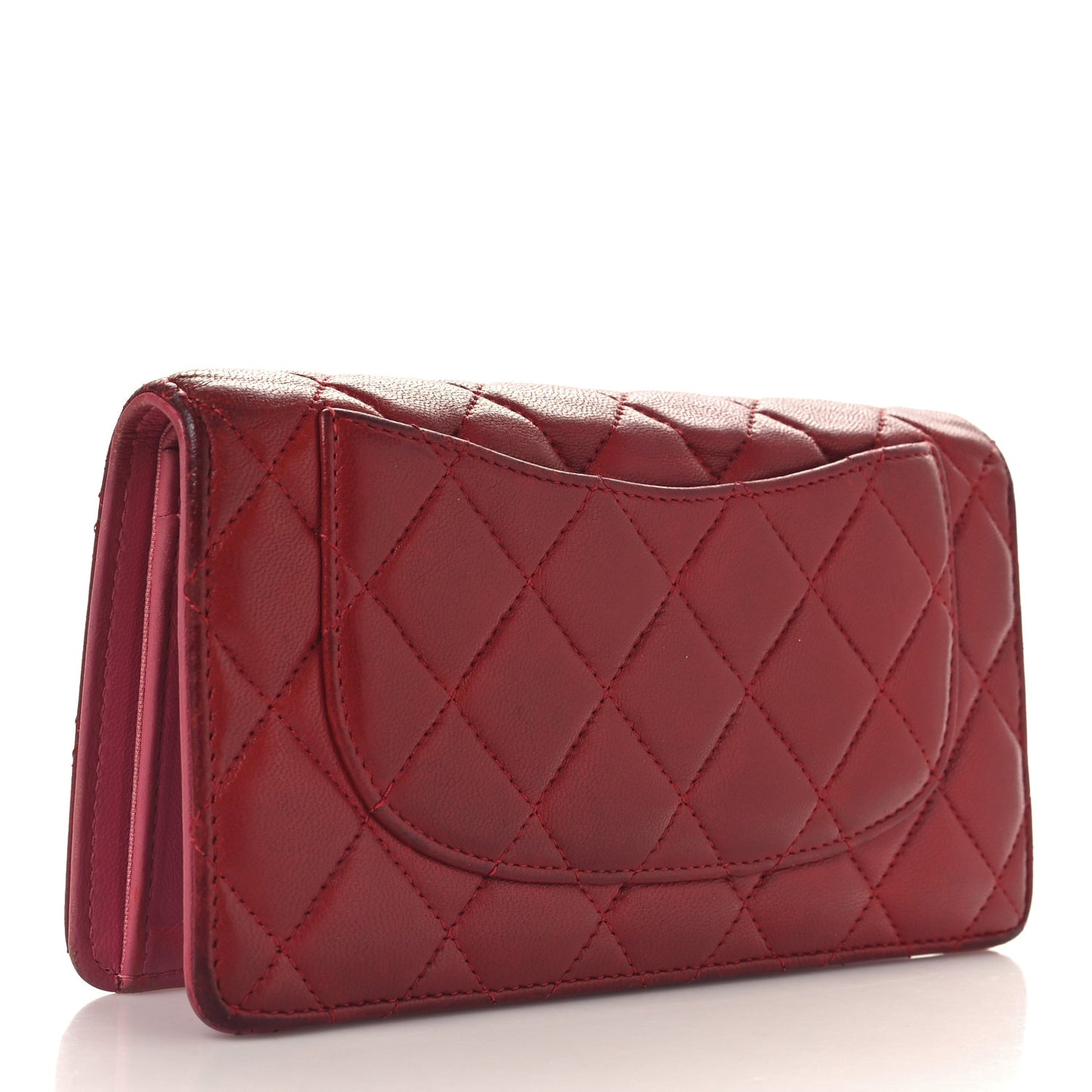 Lambskin Quilted Yen Wallet Red Pink