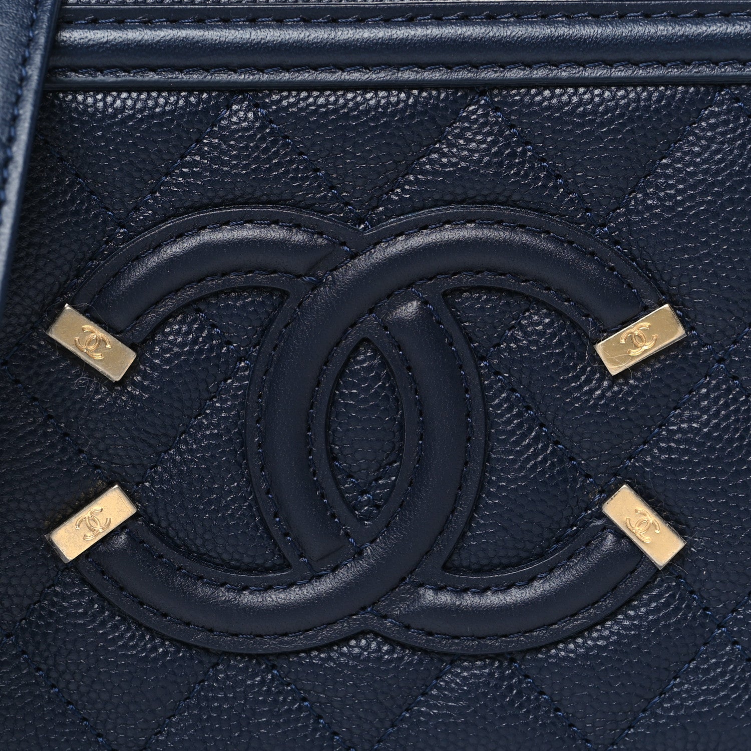 Chanel Caviar Quilted CC Filigree Vanity Clutch With Chain Navy 8 of 10