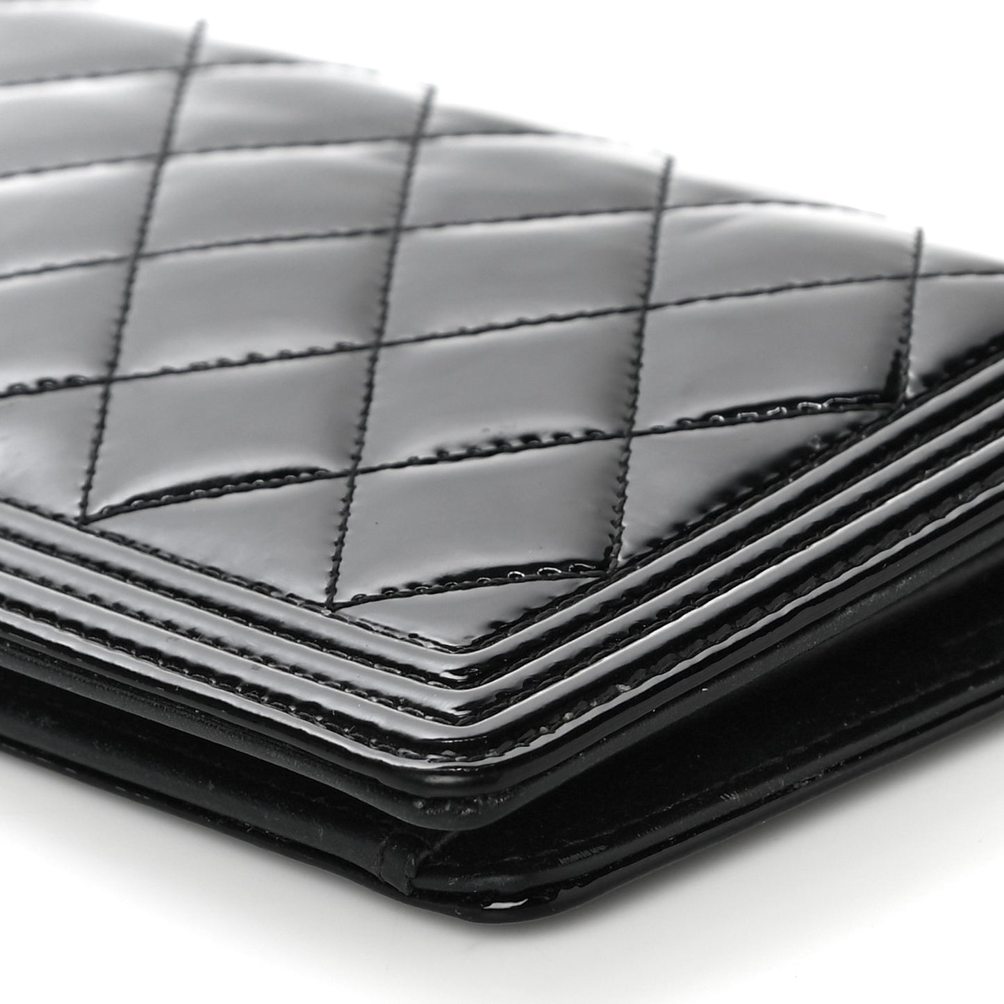 Patent Calfskin Quilted Boy Yen Wallet Black