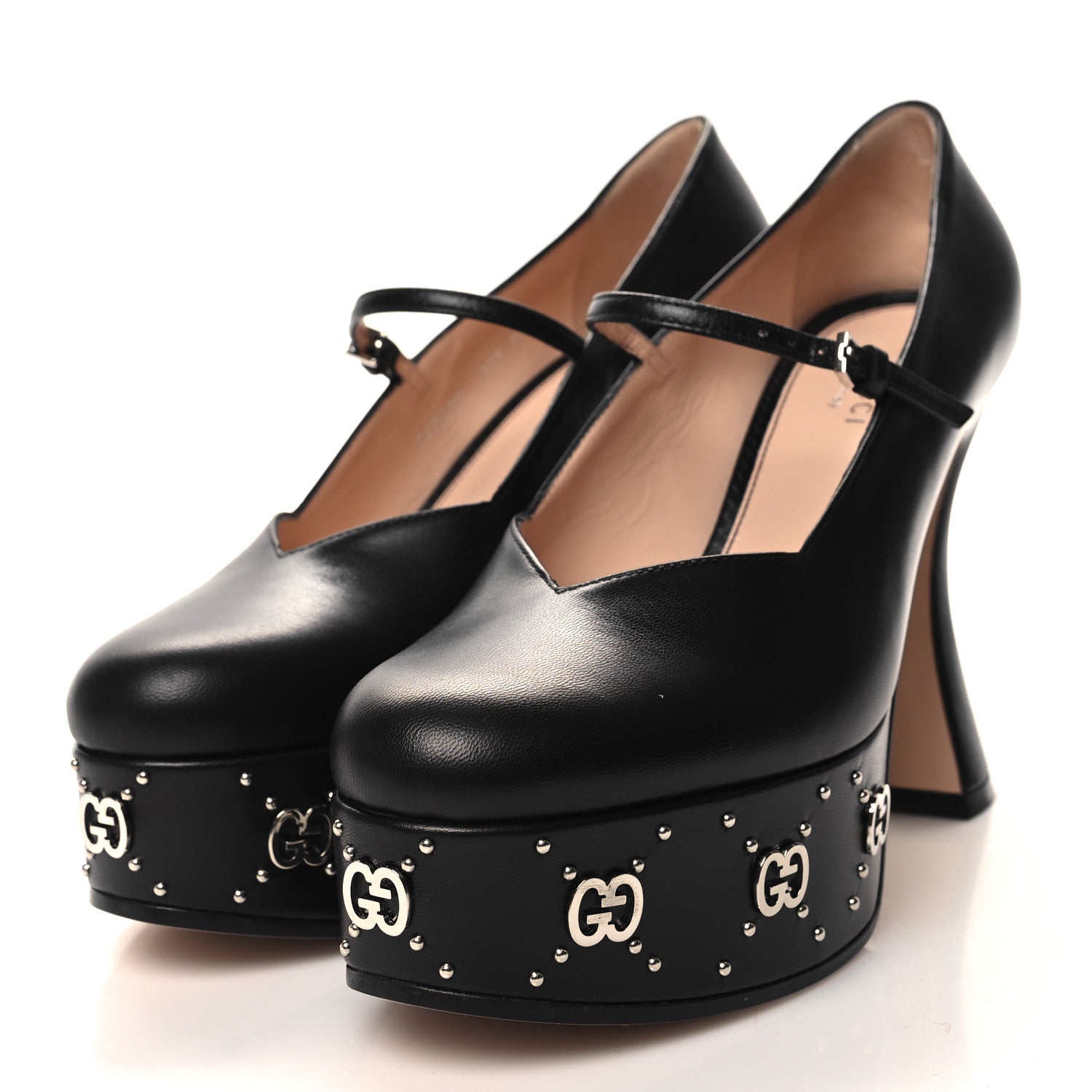 Gucci Malaga Kid Interlocking G Studs 155mm Platform Sandals 37.5 Perfect Black 3 of 8