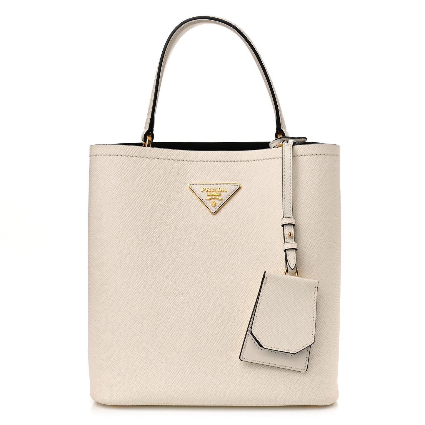 Saffiano Cuir Medium Panier Bucket Bag Bianco Black