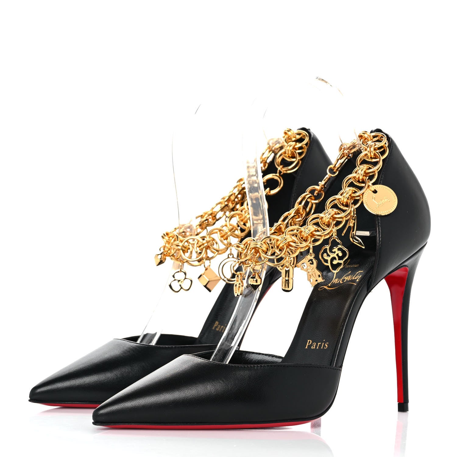 Christian Louboutin Kid Gourmi Pump 100 38.5 Black Gold 3 of 8