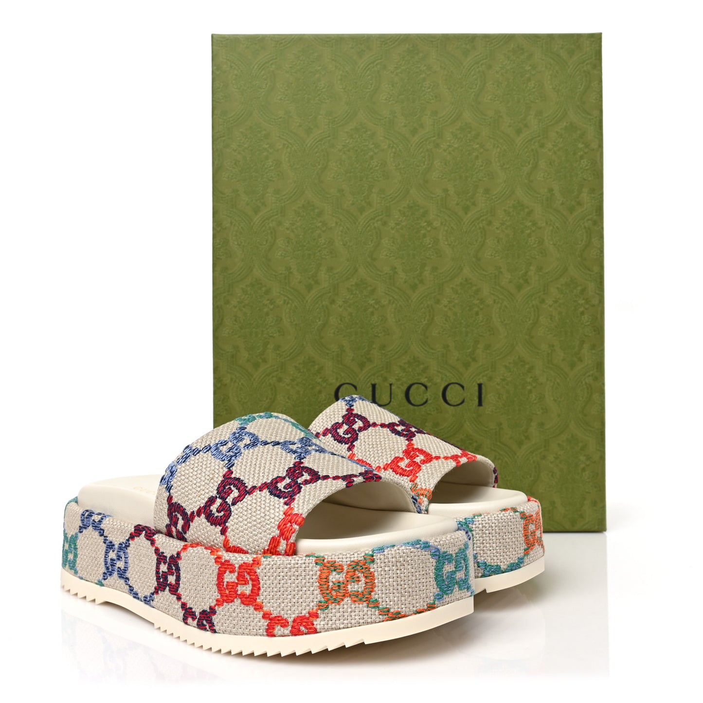 Linen Psychedelic Mini GG Monogram Angelina Platform 55mm Slide Sandals 38 Multicolor