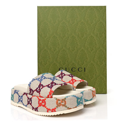 Gucci Linen Psychedelic Mini GG Monogram Angelina Platform 55mm Slide Sandals 38 Multicolor 9 of 9