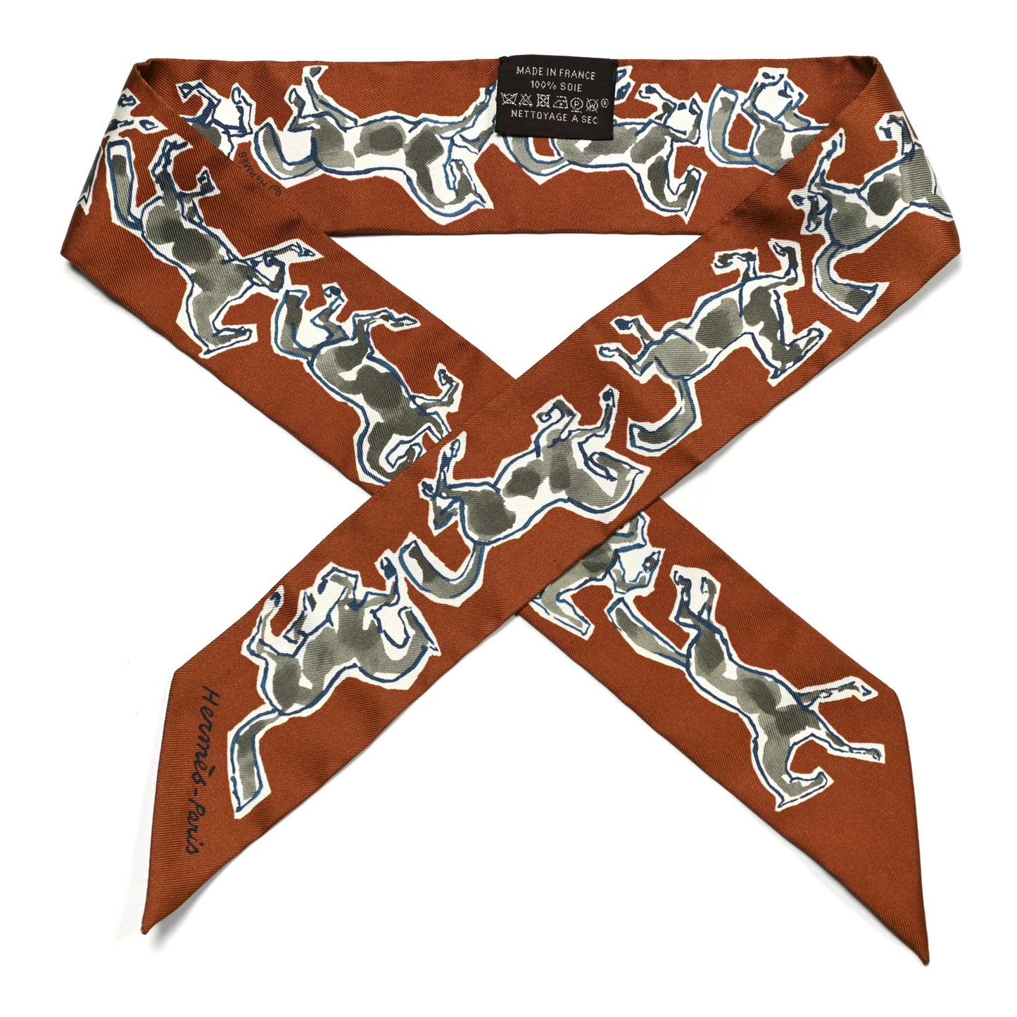 Silk Chevaux En Liberte Twilly Caramel Kaki White