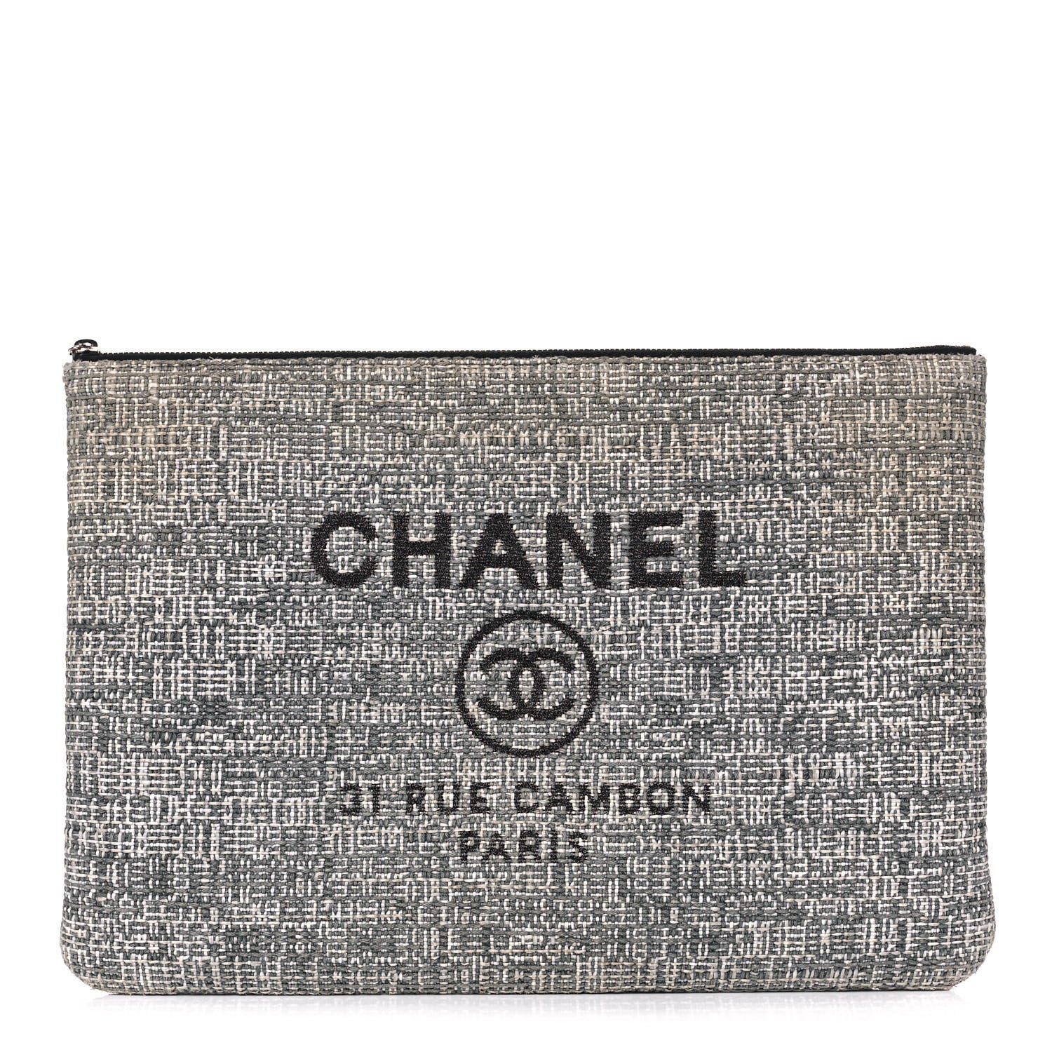 Chanel Canvas Medium Deauville Cosmetic Pouch Grey 1 of 11