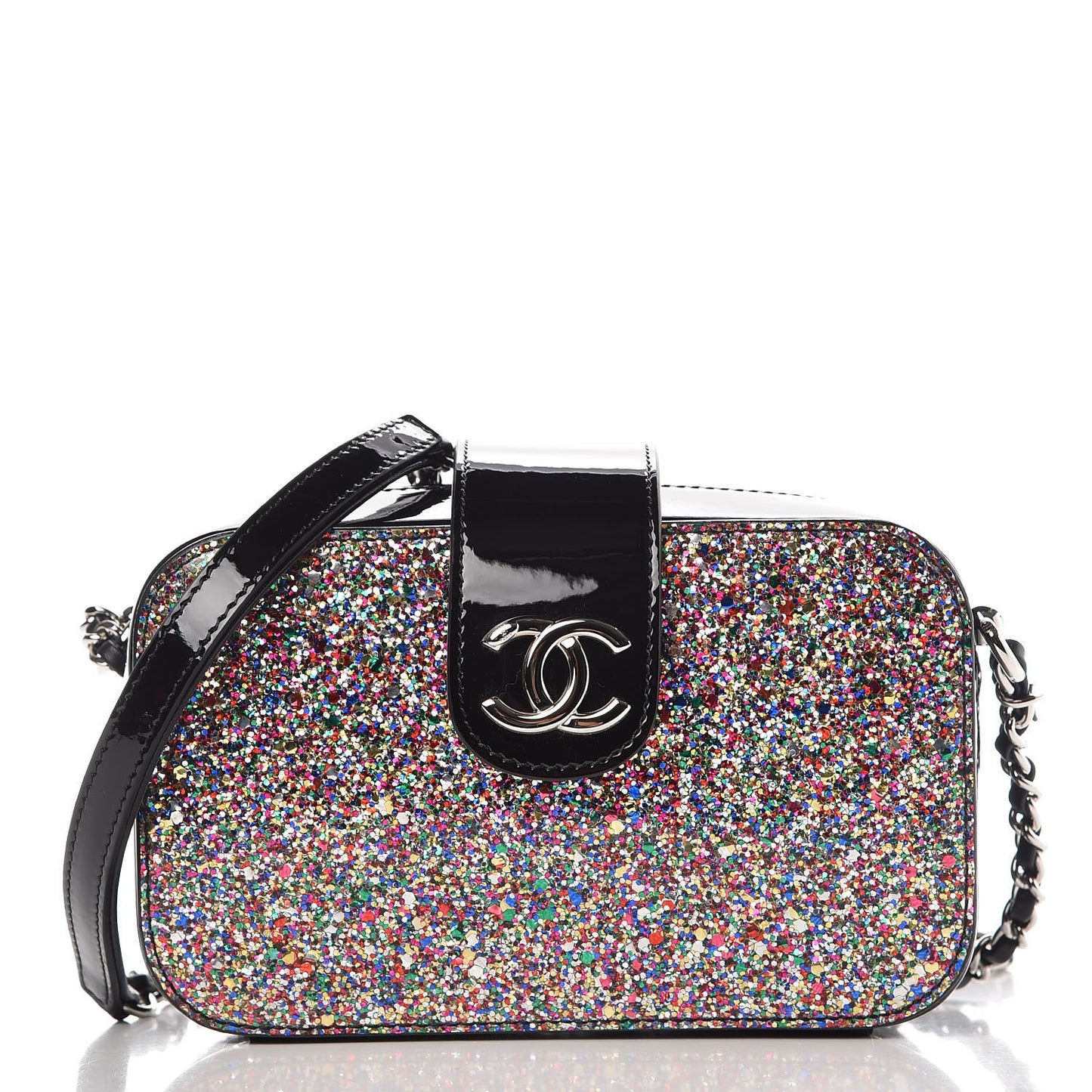Glitter Patent Camera Case Multicolor Black