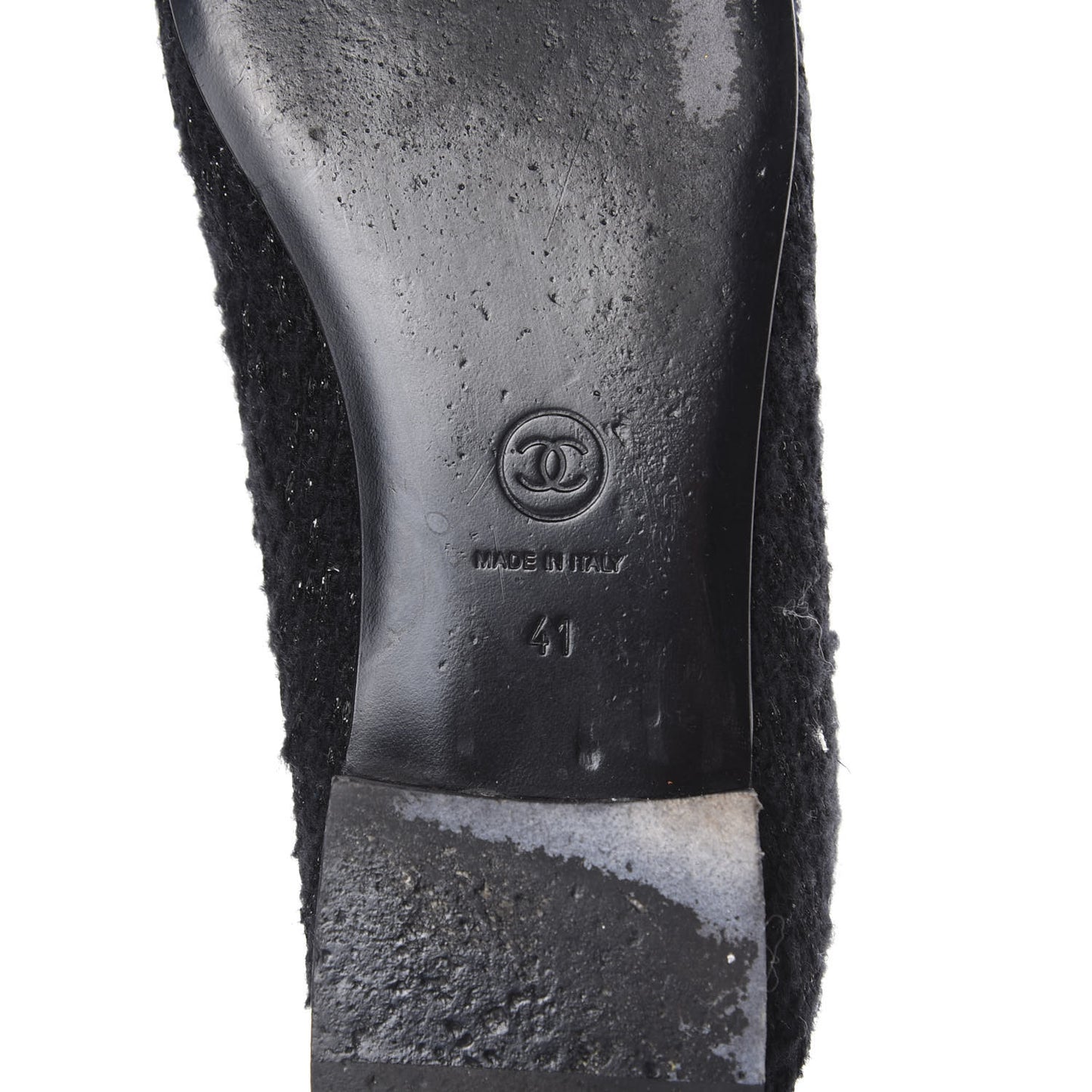 Tweed Patent Calfskin Cap Toe Ballerina Flats 41 Black