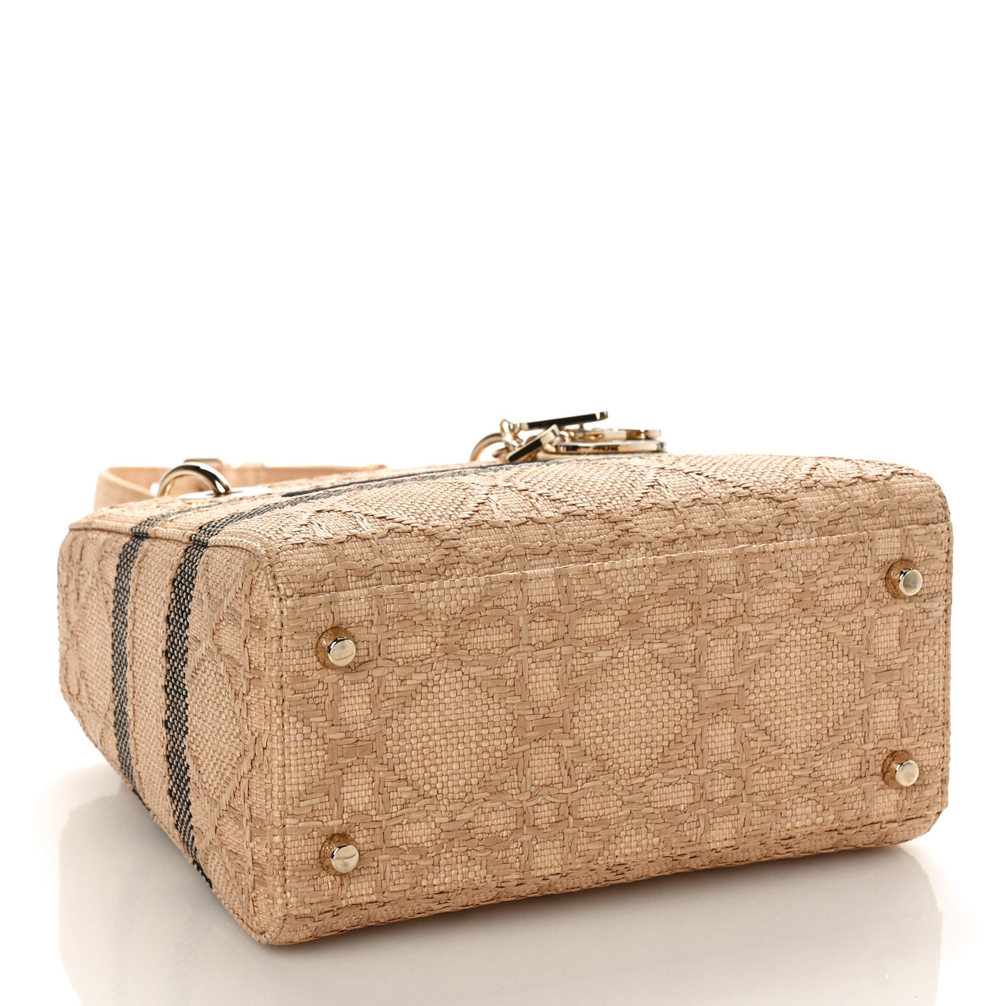 Raffia Woven Cannage Embroidered Medium Lady D-Lite Natural Black