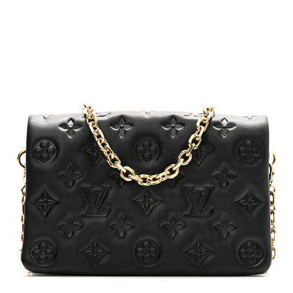 Louis Vuitton Lambskin Embossed Monogram Pochette Coussin Black 1 of 10