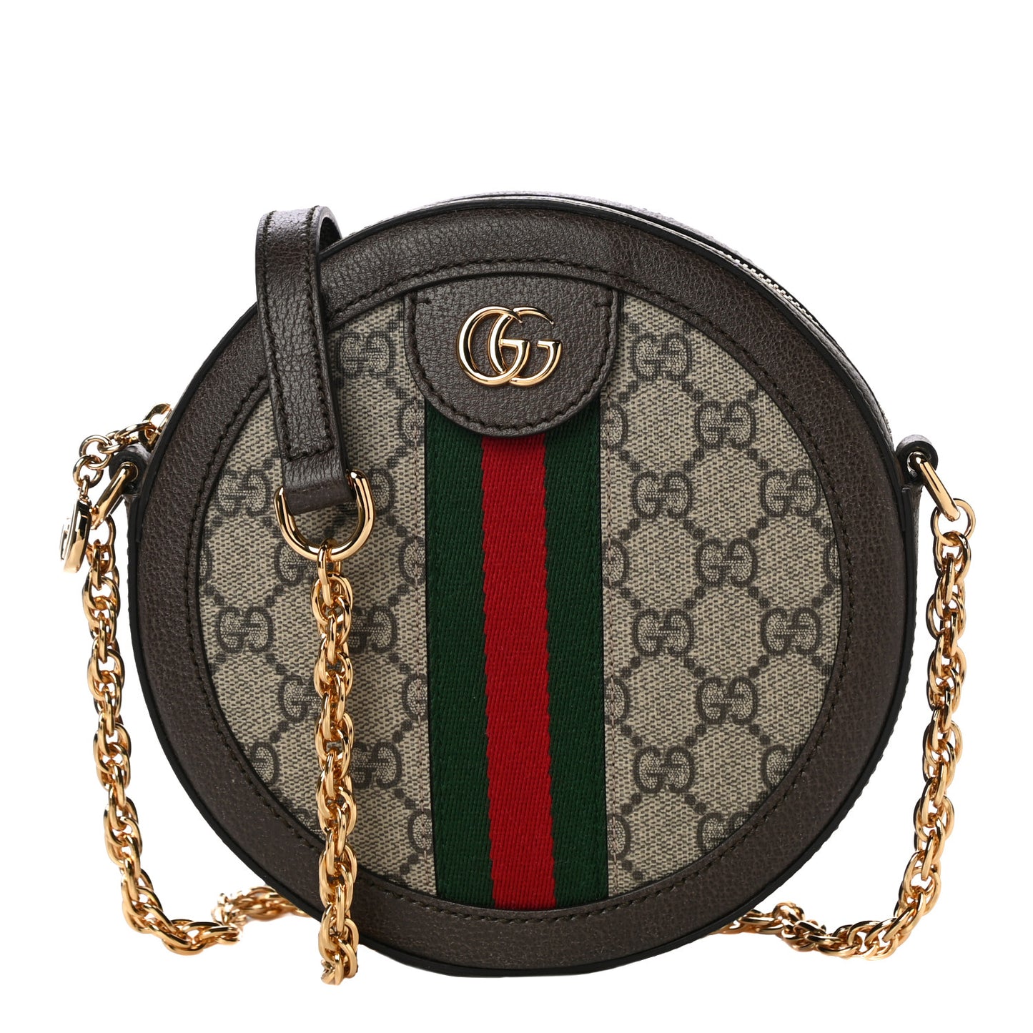 GG Supreme Monogram Web Mini Ophidia Round Shoulder Bag Brown