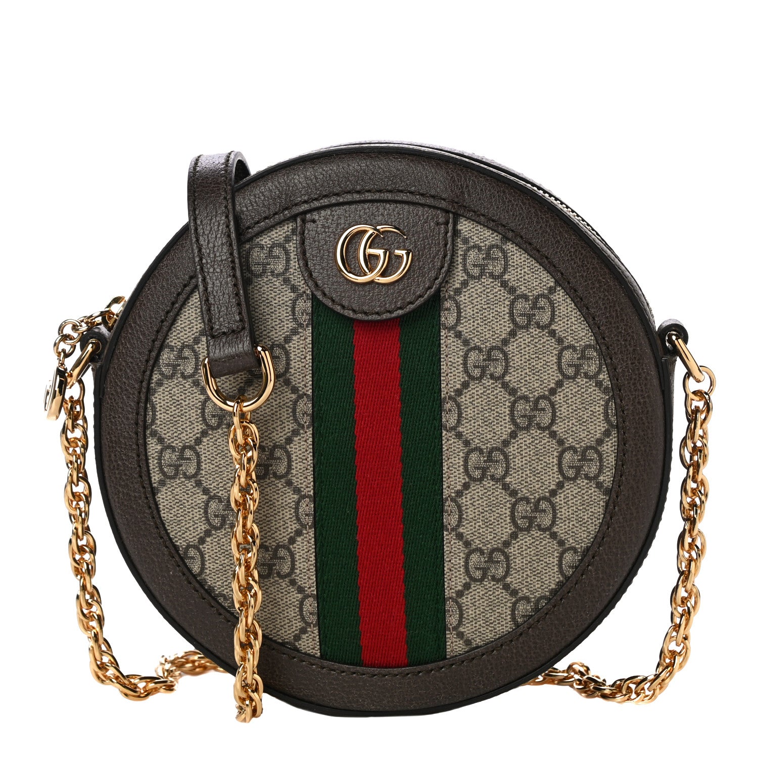 Gucci GG Supreme Monogram Web Mini Ophidia Round Shoulder Bag Brown 1 of 11