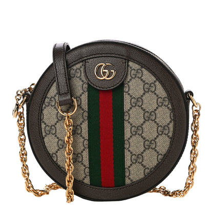 Gucci GG Supreme Monogram Web Mini Ophidia Round Shoulder Bag Brown 1 of 11