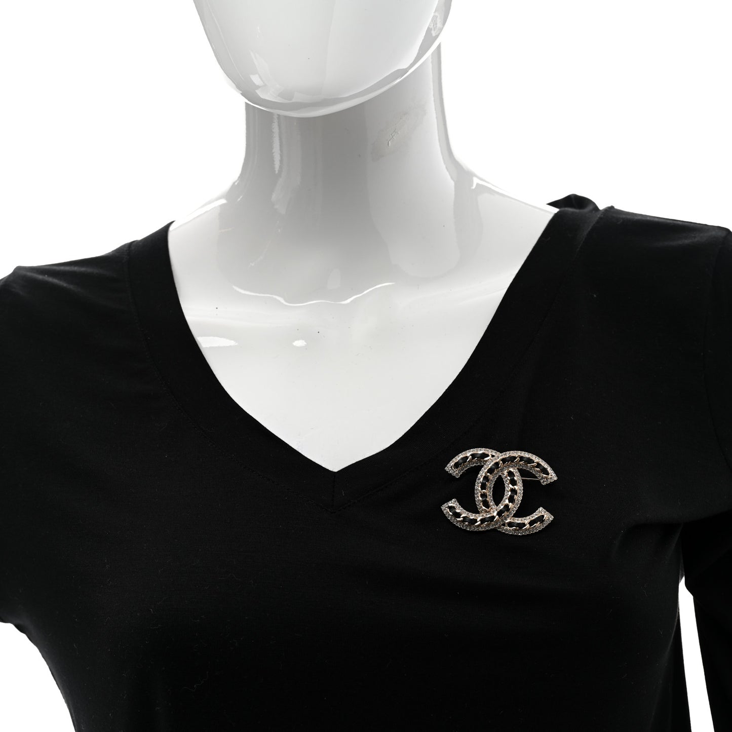 Lambskin Crystal CC Chain Brooch Black Gold