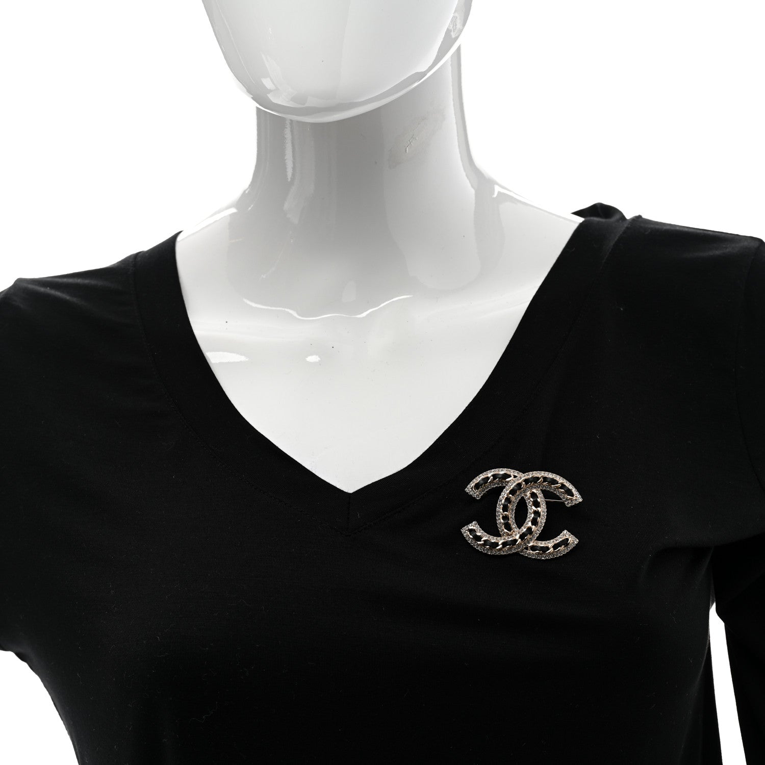 Chanel Lambskin Crystal CC Chain Brooch Black Gold 2 of 5