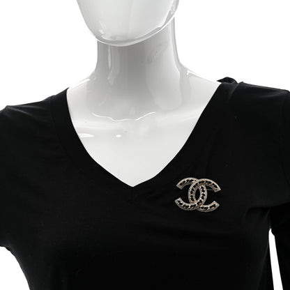 Chanel Lambskin Crystal CC Chain Brooch Black Gold 2 of 5