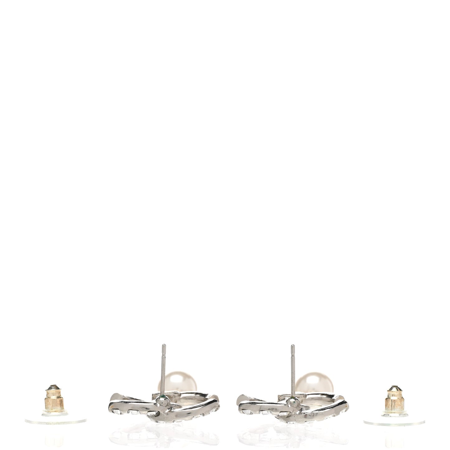 Crystal Baguette Pearl CC Drop Earrings Silver