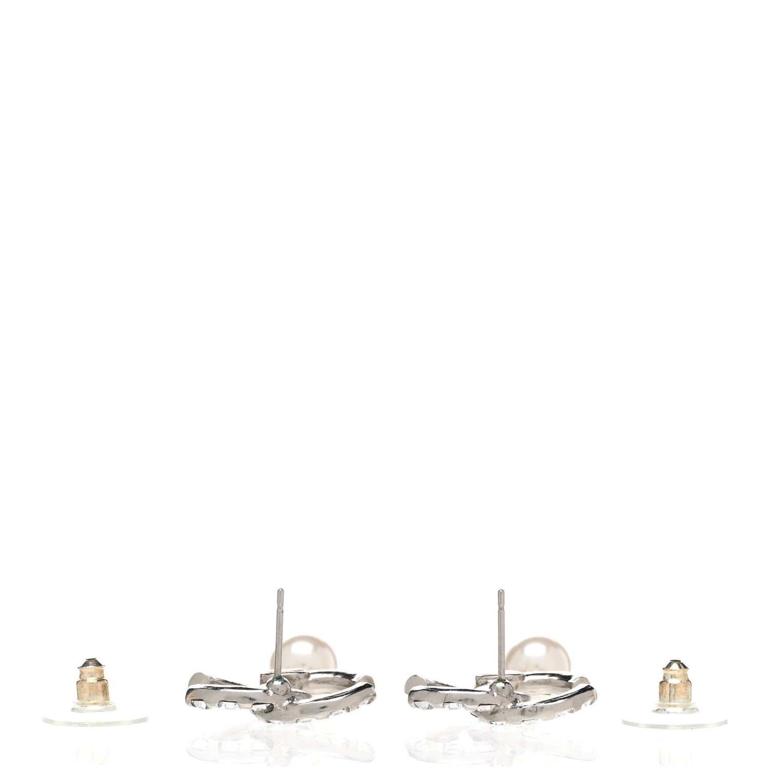 Chanel Crystal Baguette Pearl CC Drop Earrings Silver 3 of 5