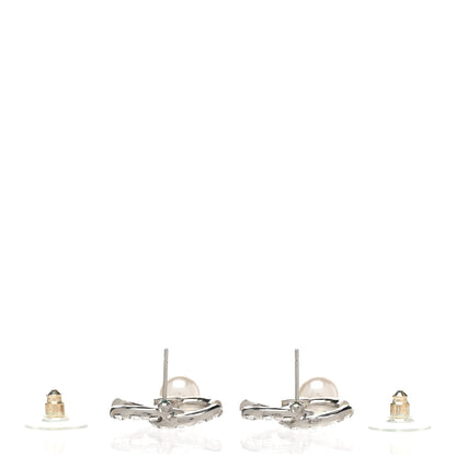 Chanel Crystal Baguette Pearl CC Drop Earrings Silver 3 of 5