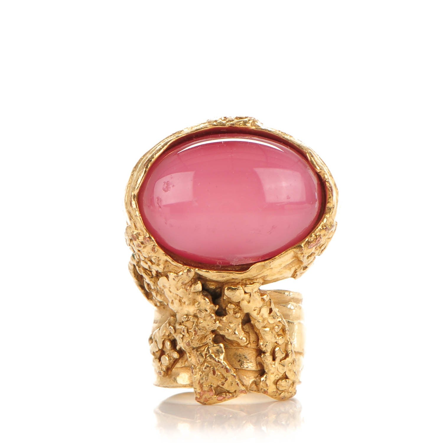 Saint Laurent Glass Cabochon Arty Ovale Ring 7 Gold Pink 1 of 5