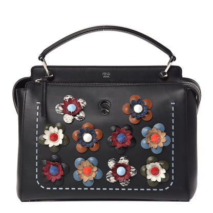Fendi Calfskin Flowerland Medium Dotcom Satchel Black Multicolor 1 of 14