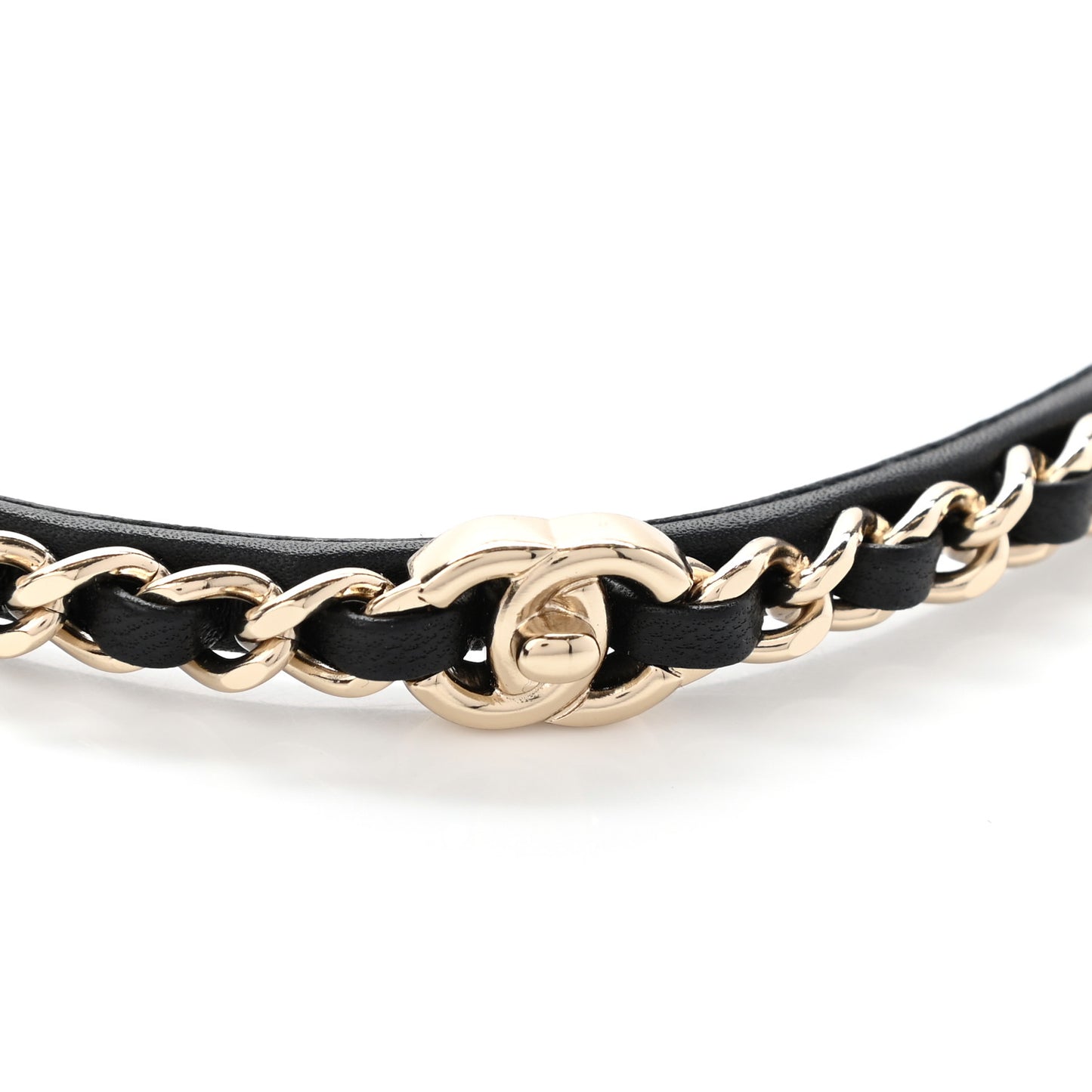 Metal Lambskin CC Turnlock Chain Headband Gold Black