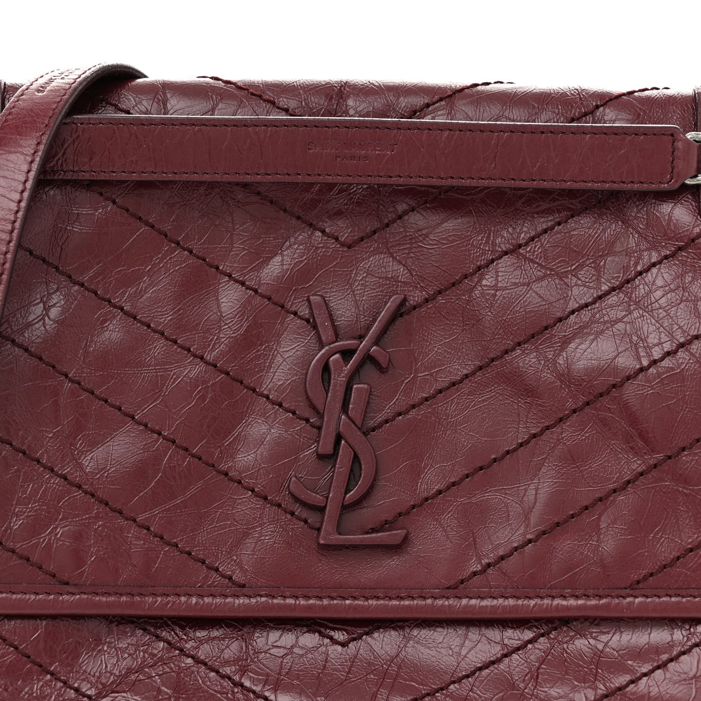 Crinkled Calfskin Matelasse Monogram Medium Niki Chain Satchel Rouge Legion