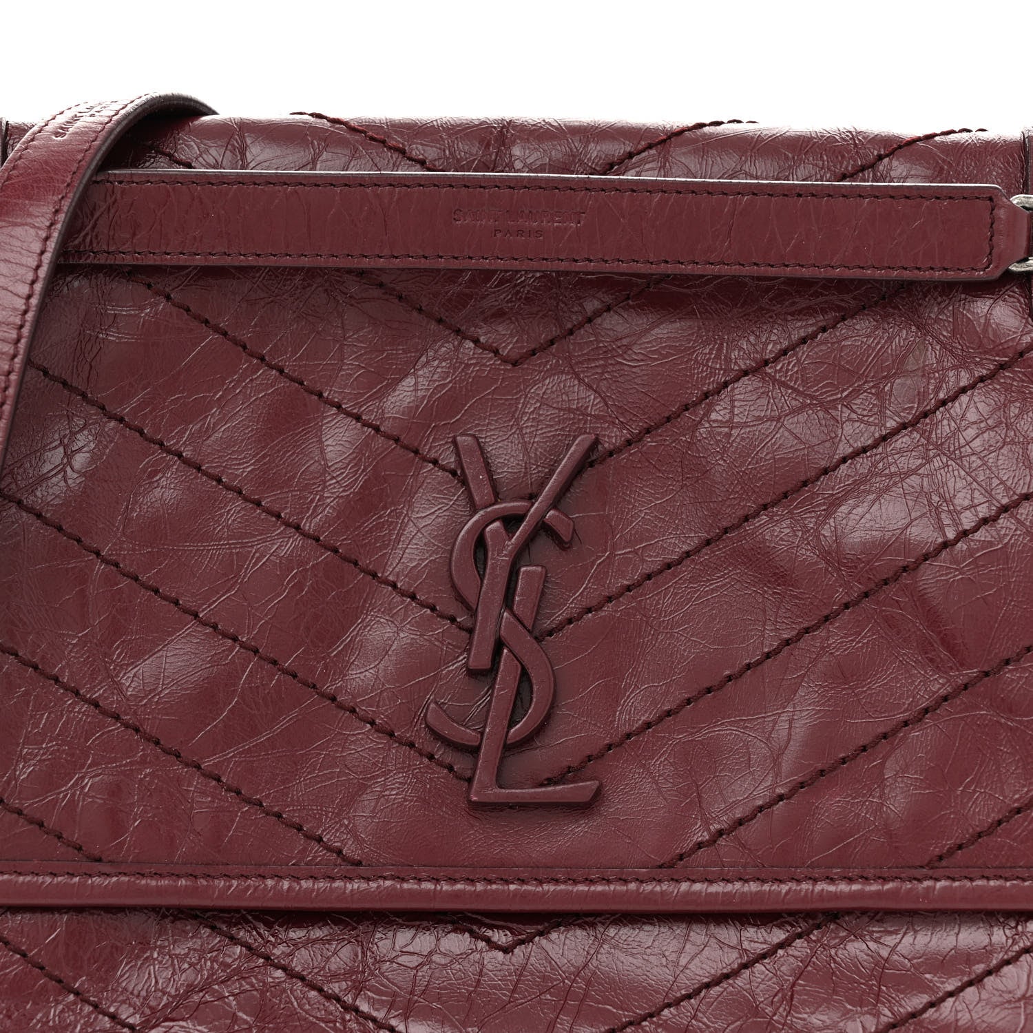Saint Laurent Crinkled Calfskin Matelasse Monogram Medium Niki Chain Satchel Rouge Legion 8 of 12
