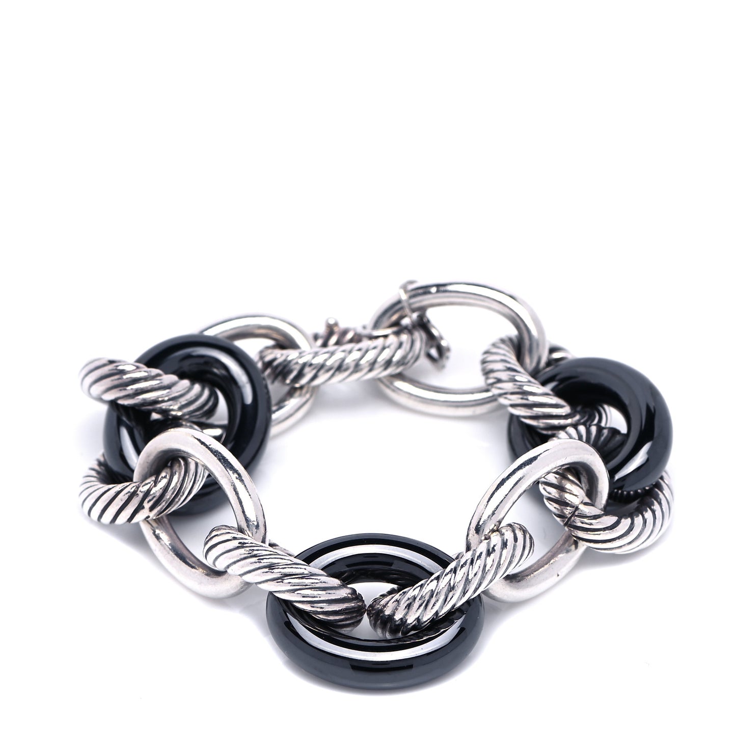 Sterling Silver Black Ceramic 17mm Extra Large Oval Link Bracelet