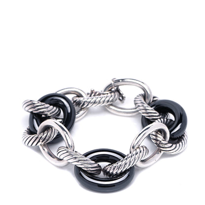 David Yurman Sterling Silver Black Ceramic 17mm Extra Large Oval Link Bracelet 1 of 5