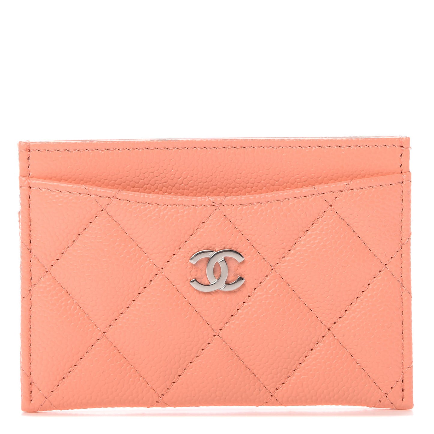 Caviar Quilted Card Holder Coral