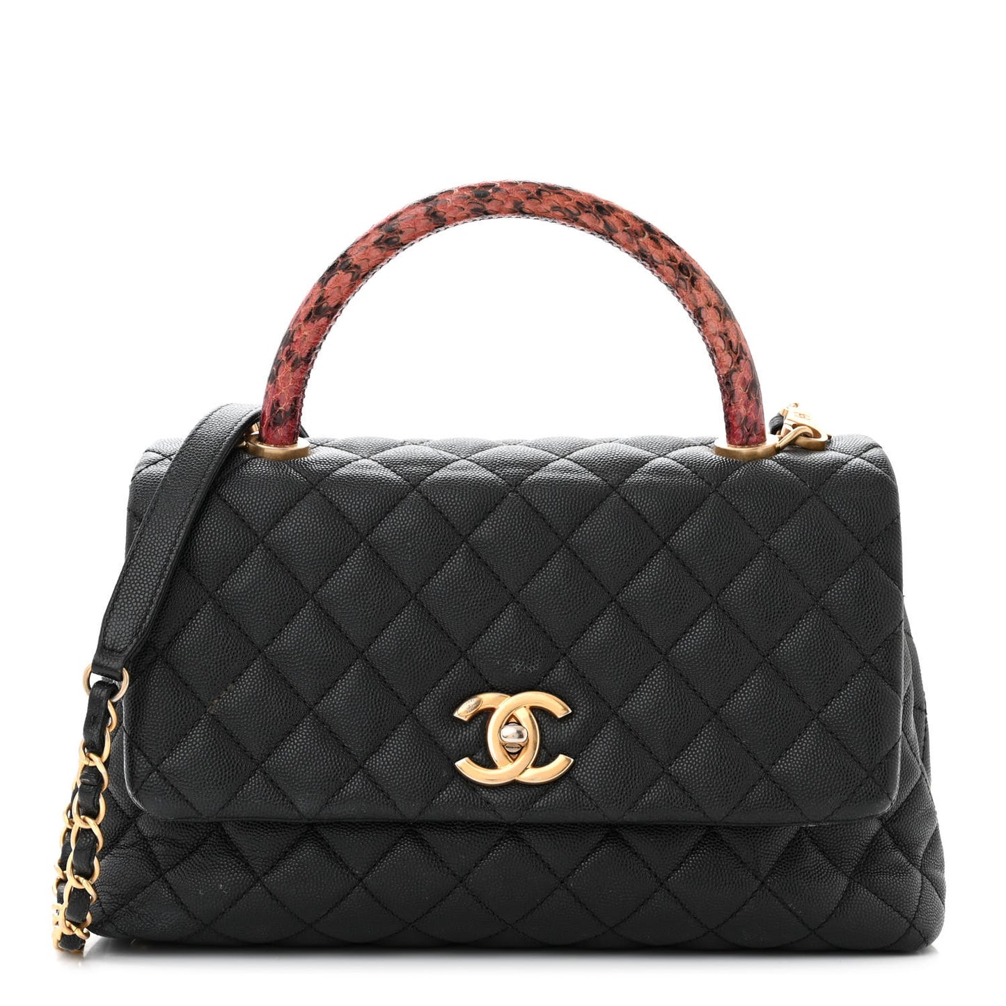 Caviar Elaphe Quilted Small Coco Handle Flap Black