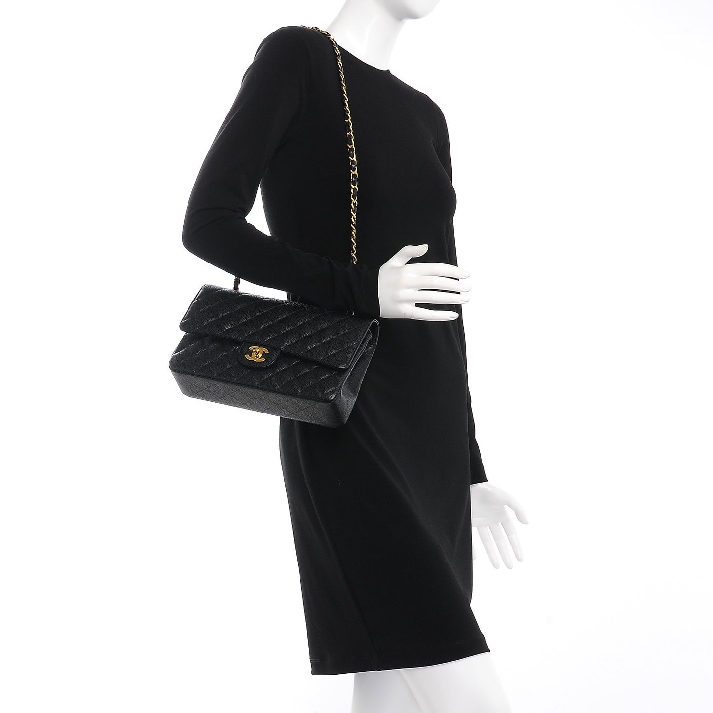 Caviar Quilted Medium Double Flap Black