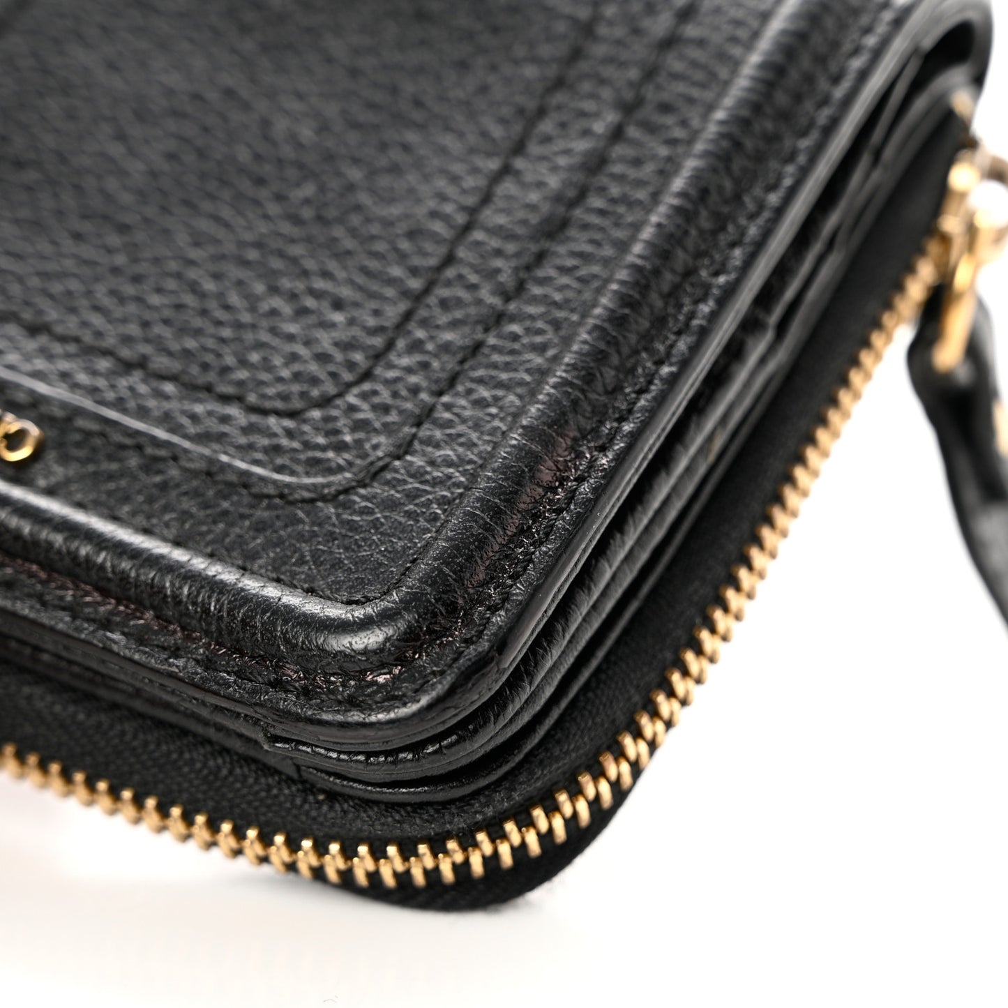 Grained Calfskin Compact Zip Around Wallet Black