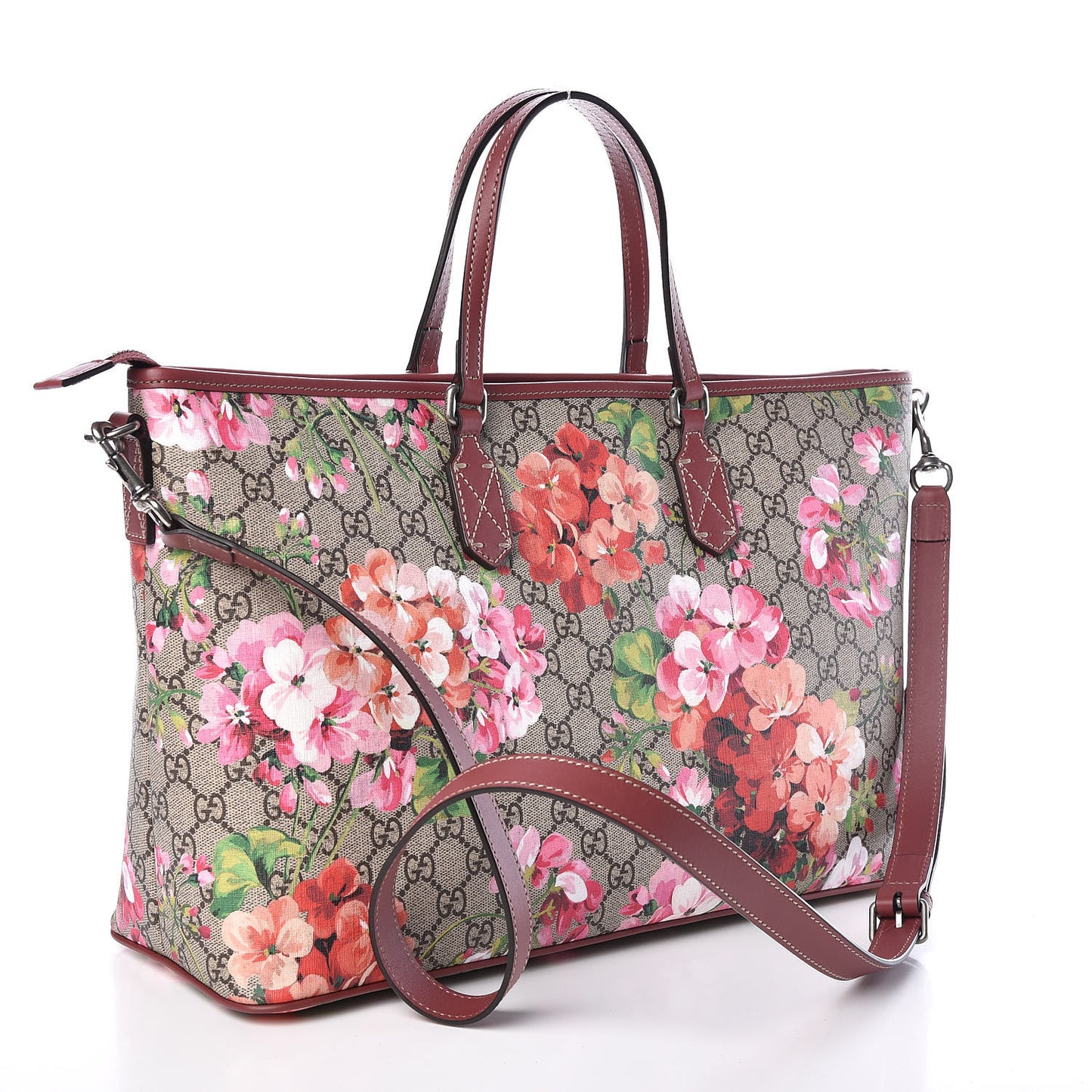 GG Supreme Monogram Blooms Medium Zippered Tote Beige Multicolor Dry Rose