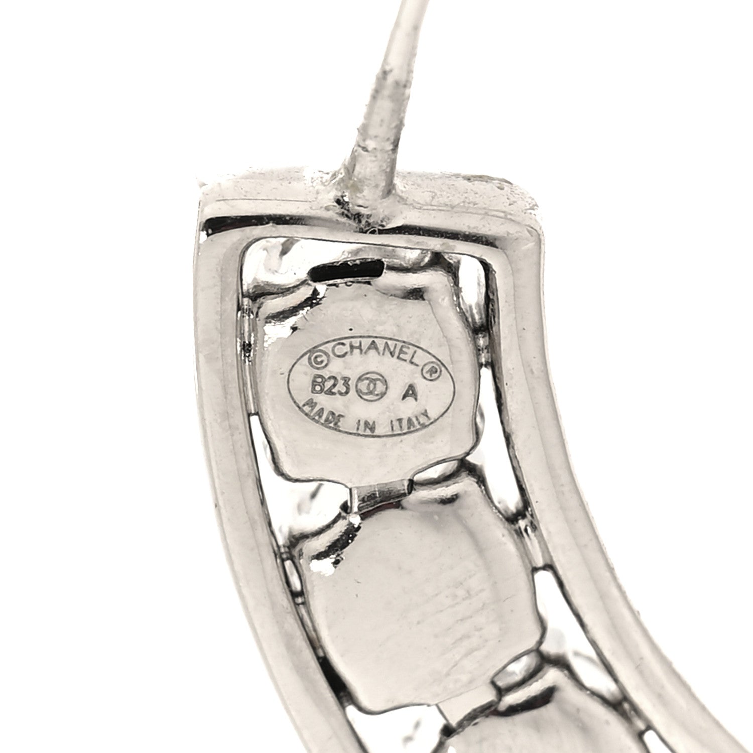 Chanel Crystal CC Hoop Earrings Silver 8 of 8