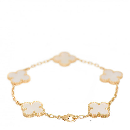 Van Cleef & Arpels 18K Yellow Gold Mother of Pearl 5 Motifs Vintage Alhambra Bracelet 2 of 6
