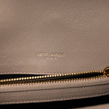Saint Laurent Sheepskin Matelasse Chevron Monogram Medium College Bag Dark Beige 6 of 11