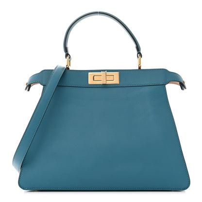 Fendi Vitello Seta Shiny Nappa Medium Peekaboo I SEE U Satchel Blue Velvet Light Rose 1 of 11